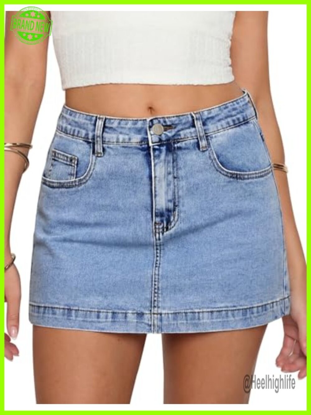 High Waisted Denim Mini Skort with Built-in Shorts Stretch Jean Skirt